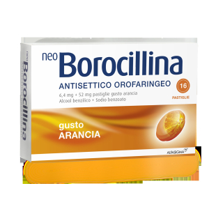 NEOBOROCILLINA ANT OR 6,4 MG + 52 MG PASTIGLIE GUSTO ARANCIA, 16 PASTIGLIE IN BLISTER AL/PVC