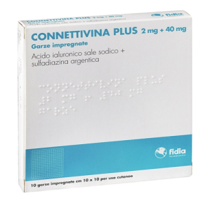 CONNETTIVINA PLUS 2 MG + 40 MG GARZE IMPREGNATE 10 GARZE IMPREGNATE CM 10 X 10