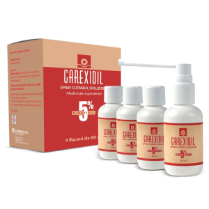 CAREXIDIL 5% SPRAY CUTANEO SOLUZIONE, 4 FLACONI IN HDPE DA 60 ML CON POMPA DOSATRICE