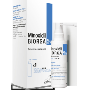 MINOXIDIL BIORGA 5% SOLUZIONE CUTANEA 1 FLACONE HDPE 60 ML CON POMPA SPRAY E APPLICATORE