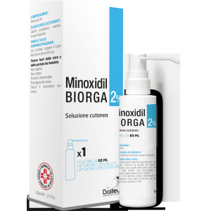 MINOXIDIL BIORGA 2% SOLUZIONE CUTANEA 1 FLACONE HDPE 60 ML CON POMPA SPRAY E APPLICATORE