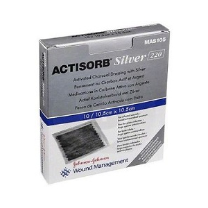 MEDICAZIONE IN CARBONE ATTIVO CON ARGENTO ACTISORB SILVER 10,5X10,5 CM 3 PEZZI