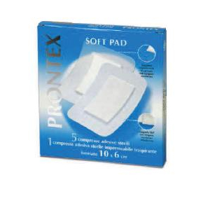 GARZA COMPRESSA PRONTEX SOFT PAD 10X6 CM 6 PEZZI (5 TNT + 1 IMPERMEABILE AQUA PAD)