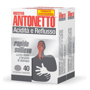 DIGESTIVO ANTONETTO ACIDITA' E REFLUSSO 80 COMPRESSE MASTICABILI 2 ASTUCCI DA 40 COMPRESSE