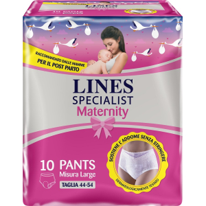 LINES SPECIALIST MATERNITY MUTANDINA ASSORBENTE PER PERDITE POST PARTO MISURA LARGE 10 PEZZI