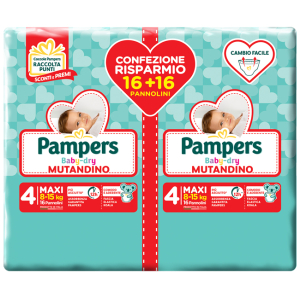 PAMPERS BABY DRY PANNOLINO A MUTANDINA DUO DOWNCOUNT MAXI 32 PEZZI