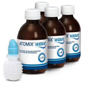 ATOMIX WAVE DISPOSITIVO PER IGIENE RINOFARINGEA ATOMIX SOLUZIONE SALINA 4 FLACONI DA 250 ML