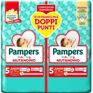 PAMPERS BABY DRY PANNOLINO MUTANDINA JUNIOR DUO DOWNCOUNT 28 PEZZI